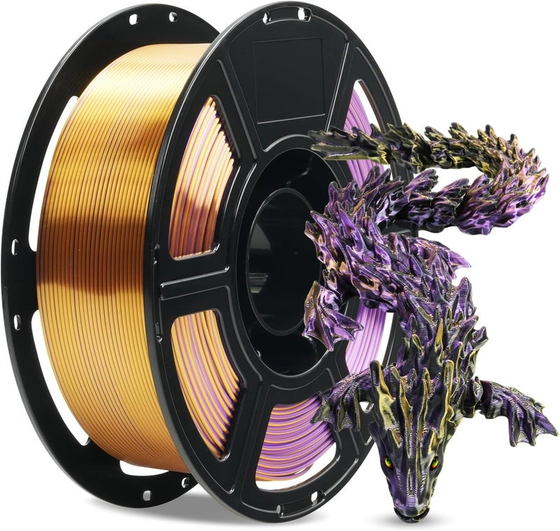 FLASHFORGE Silk Tri-Color PLA Filament 1.75mm, Coextrusion Black Gold Purple Triple Color Rainbow 3D Printer Filament, Enchanting Silk Finish with 360° Multicolor Shifting Color Effect - Image 1